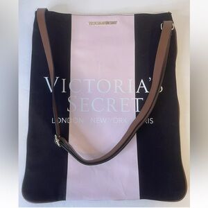 NWTVictoria's Secret Logo Stripe Large Tote Crossbody Bag Pink andWhite Sz 15x12